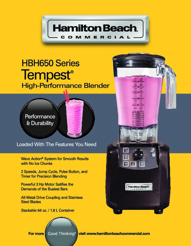 Hamilton Beach HBH650 Tempest 3 hp 64 oz. High Performance Bar Blender -  120V