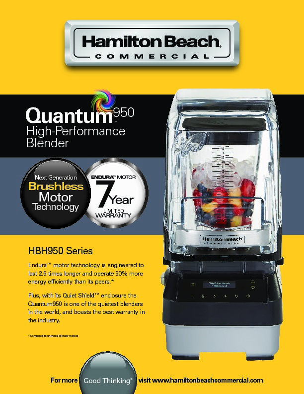 Hamilton Beach HBH950 Quantum High Performance Blender with Touchpad  Controls, Adjustable Speed, 64 oz. Polycarbonate Container, and Sound  Enclosure - Halls International - Specialists in Catering Equipment